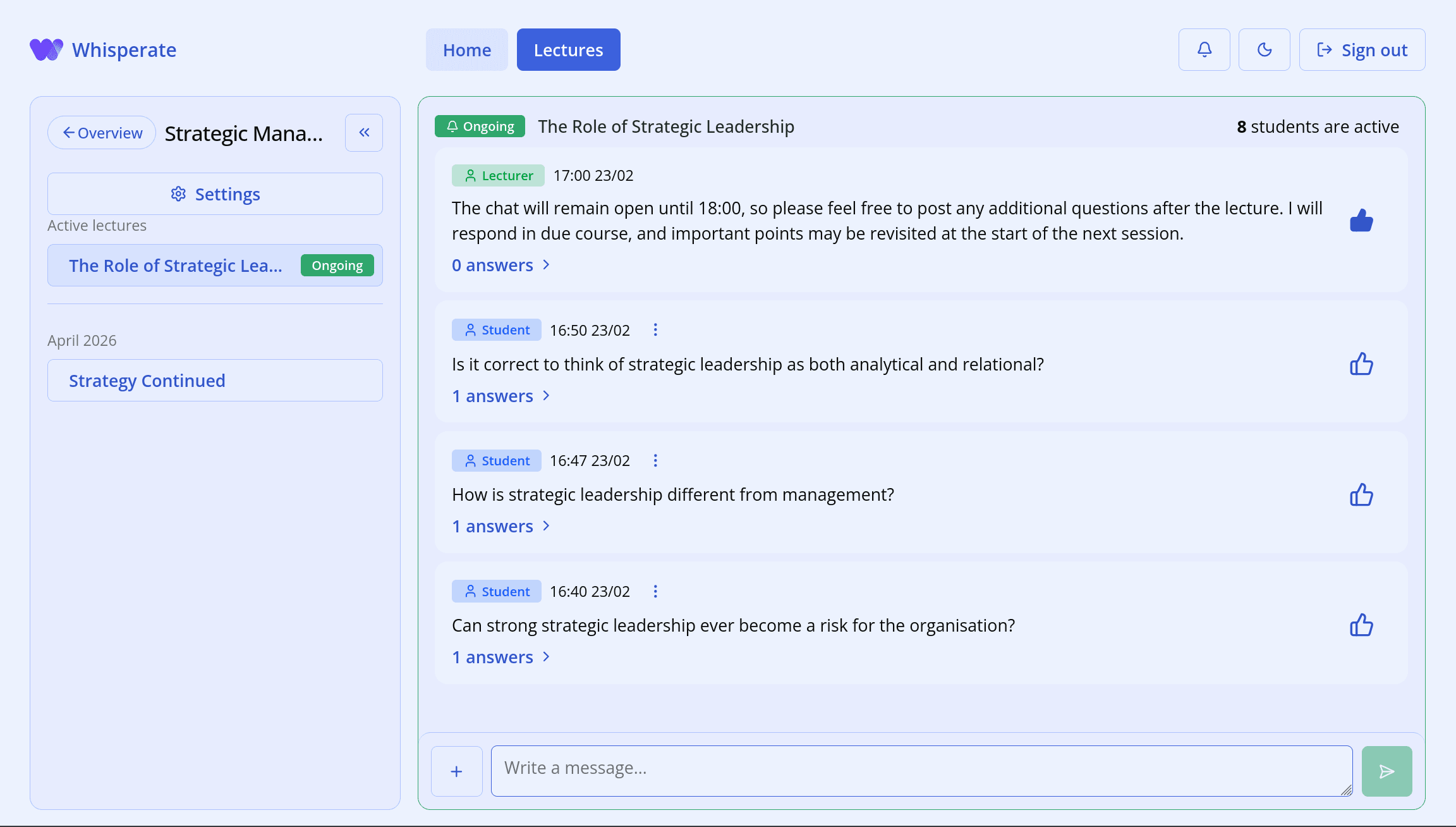 Screenshot of chat feature
